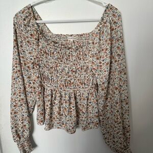 Floral Blouse - Cream and Brown